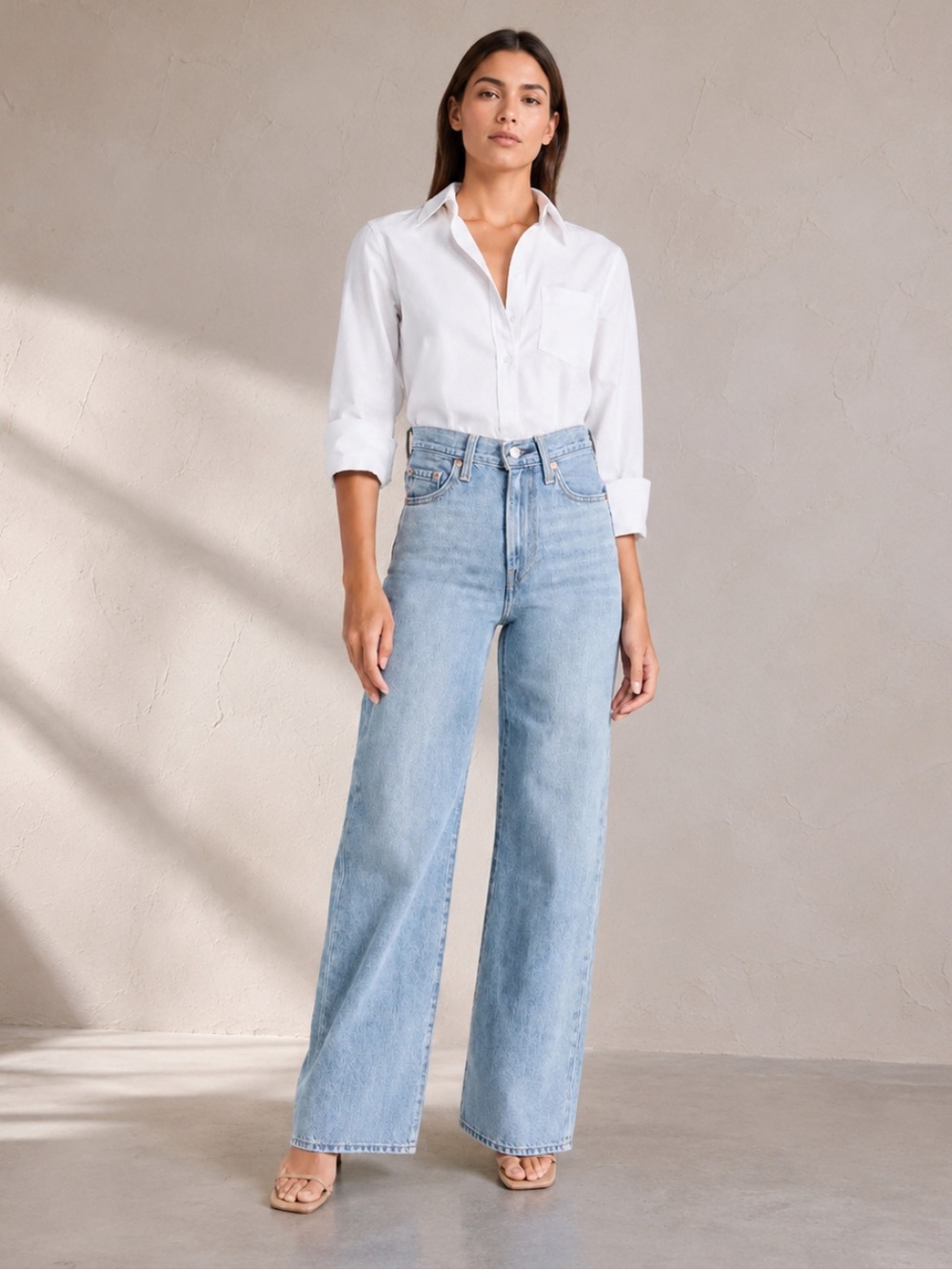 Levi’s Ribcage Wide Leg Jeans W27 L32 High Rise 100% Cotton Light Wash